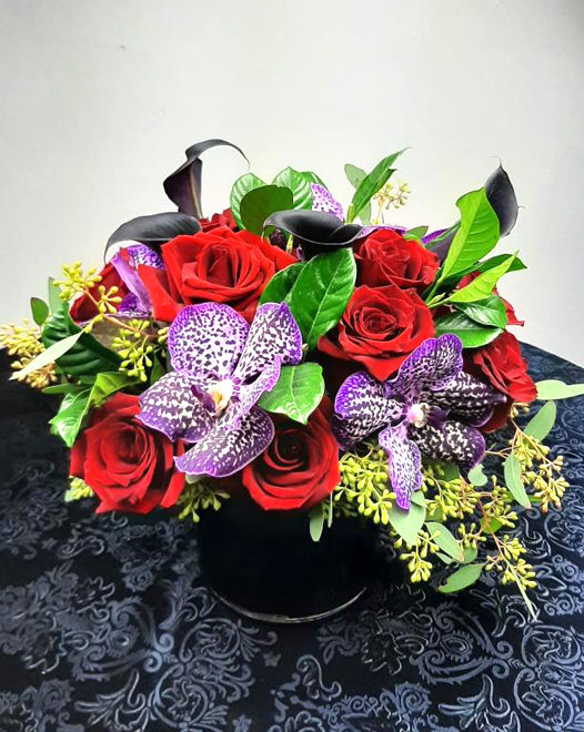 TJFlowers_VD005 Red Roses and Vanda Orchids